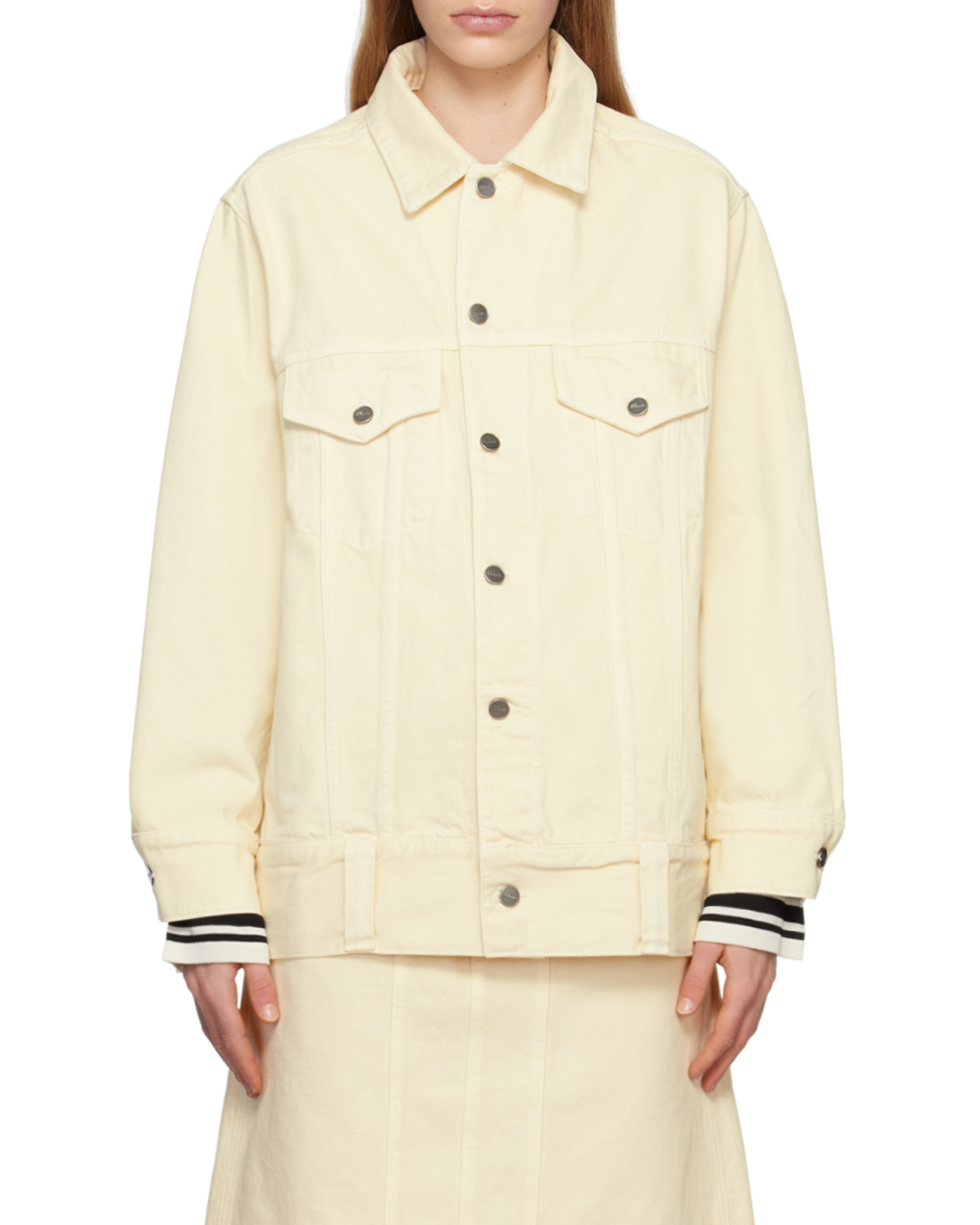 Khaite Square Collar Button Denim Coat In White