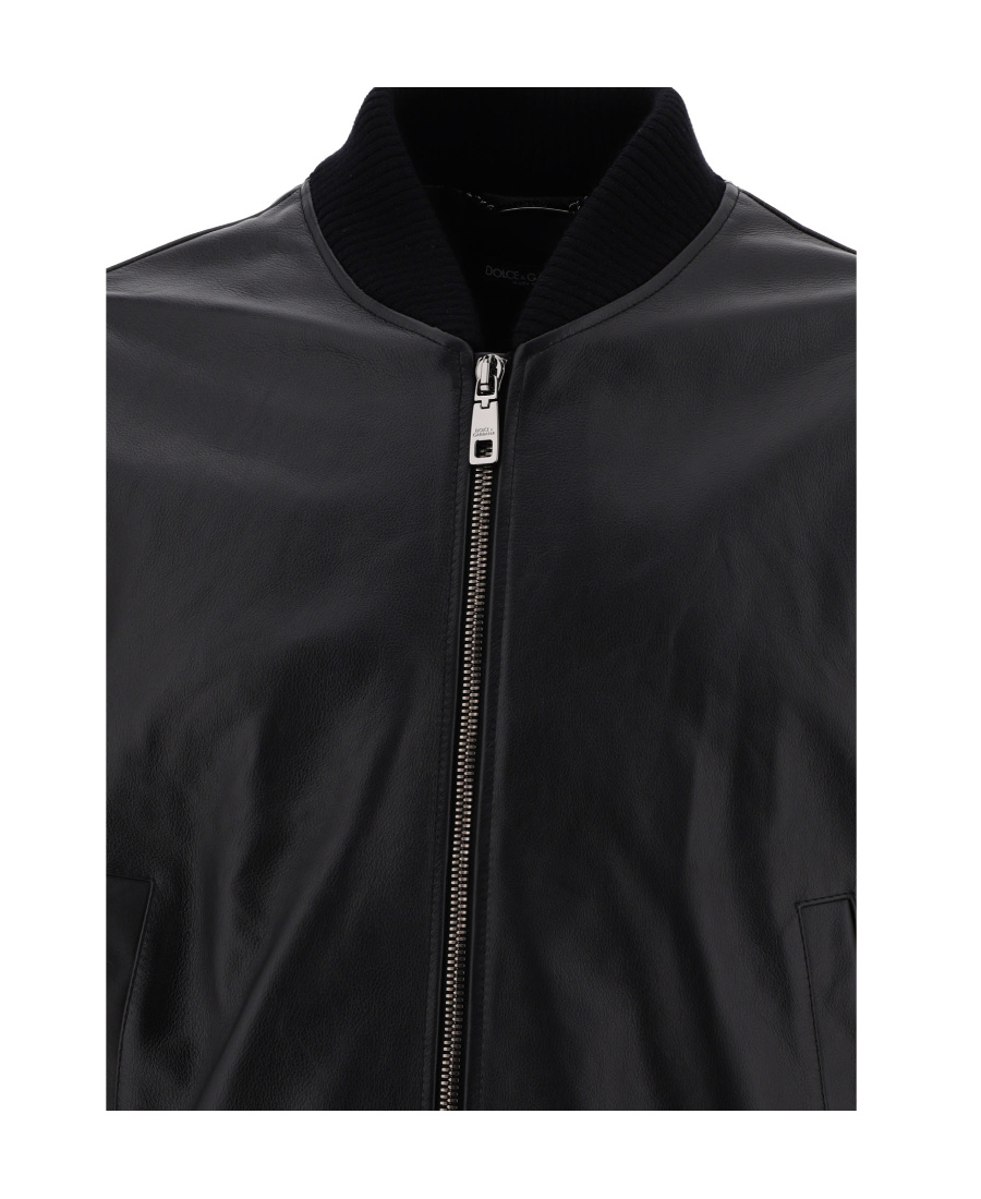 Dolce & Gabbana Leather Zip-up Bomber Jacket In Black