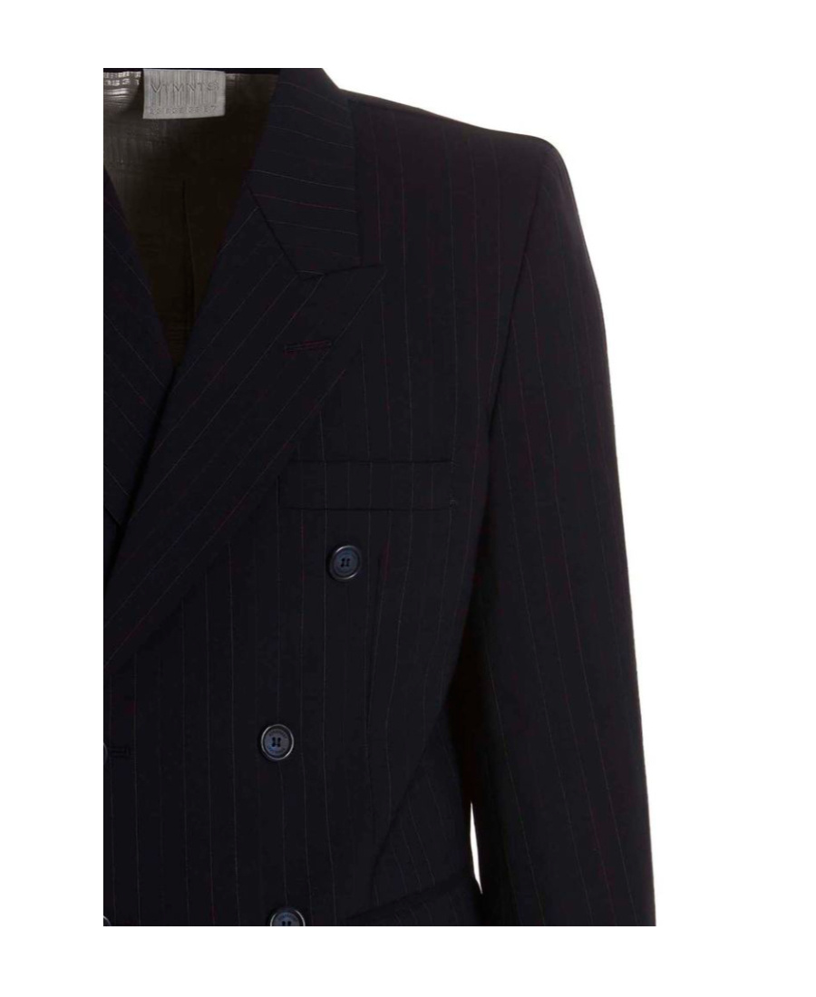 Shop Vtmnts Pinstriped Double-breasted Blazer In Black