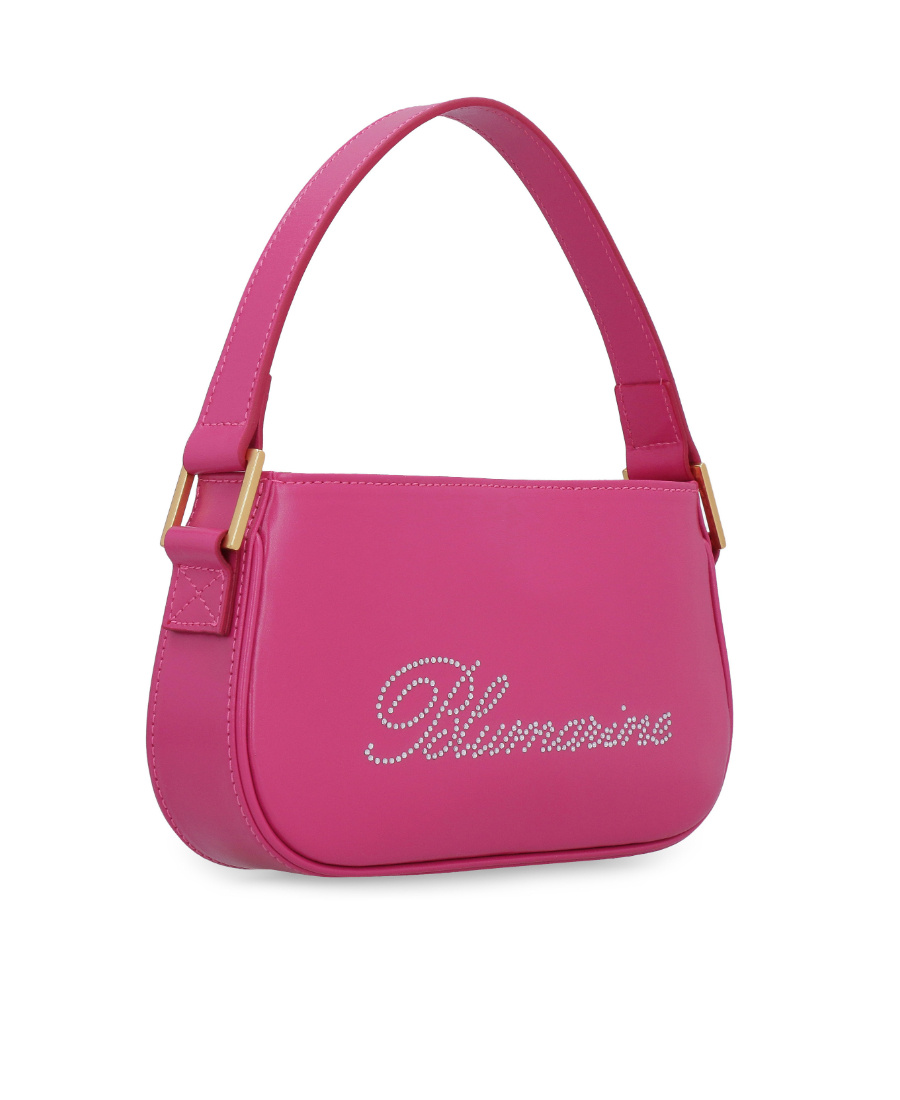 Blumarine Strass Logo Leather Top Handle Bag In Pink