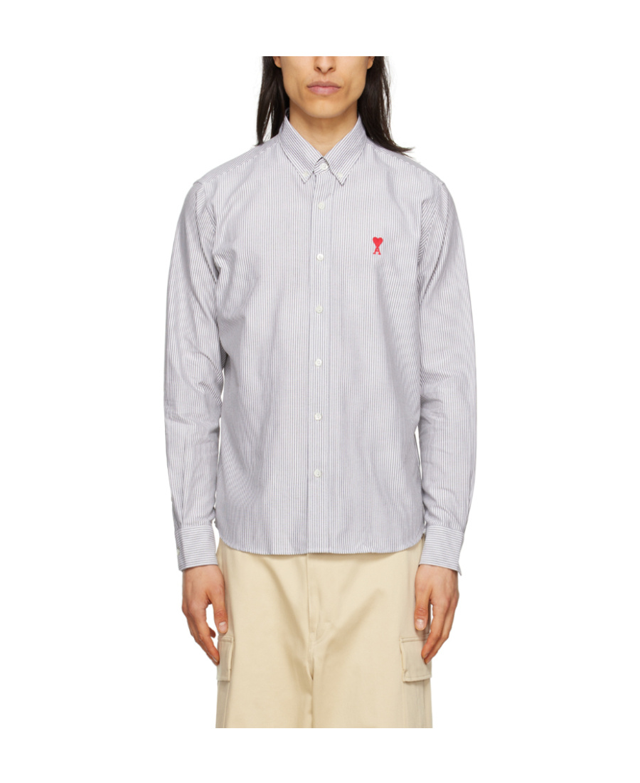 Ami Alexandre Mattiussi Ami Paris Ami De Coeur Buttoned Striped Shirt In White