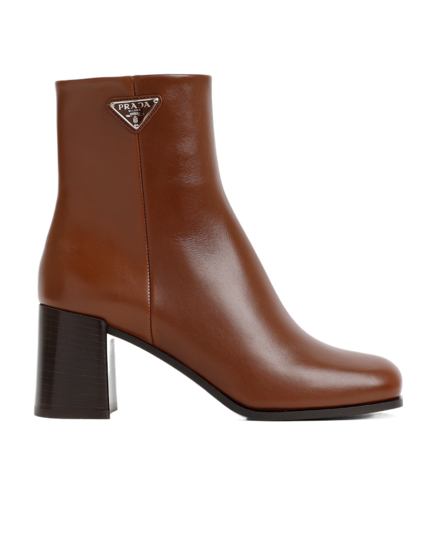 Prada Triangle-logo Leather Boots In Brown