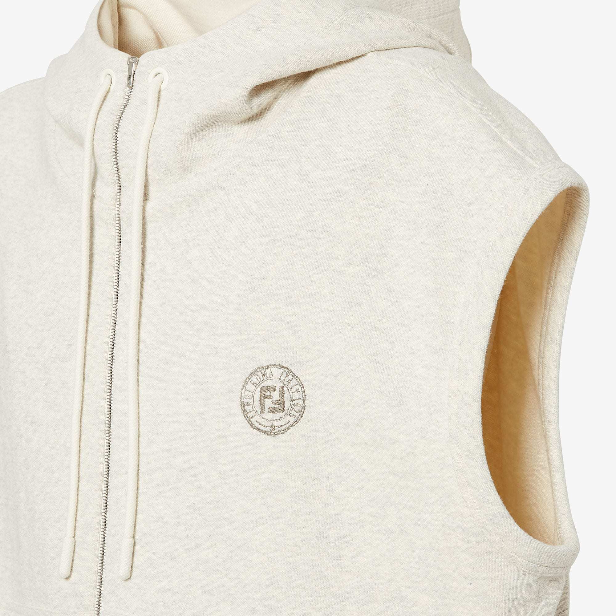 Fendi Oversized Sleeveless Zipped Drawstring Hoodie In Neutral