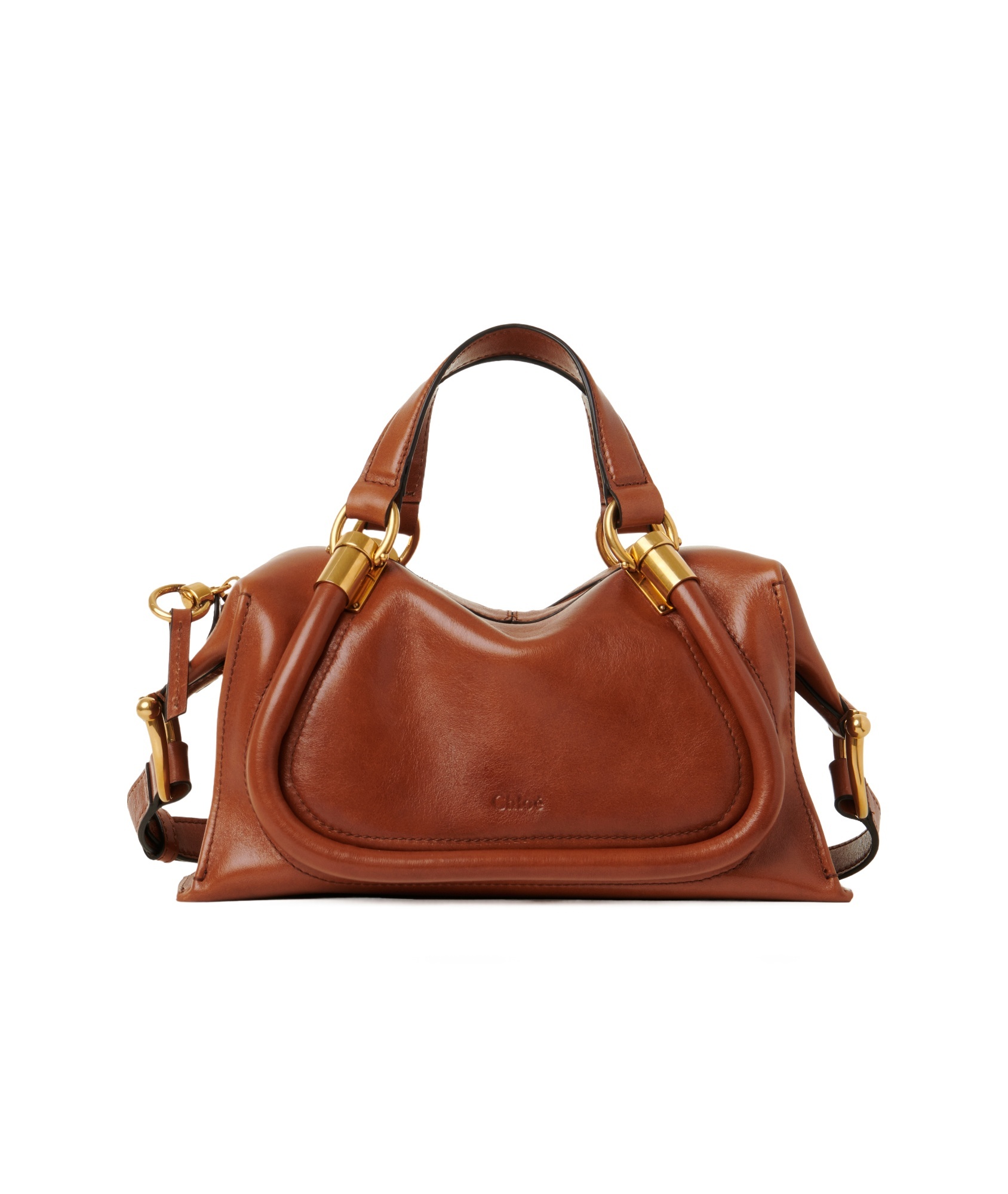 Chloé Small Paraty 24 Top Handle Bag In Shiny Leather In Brown
