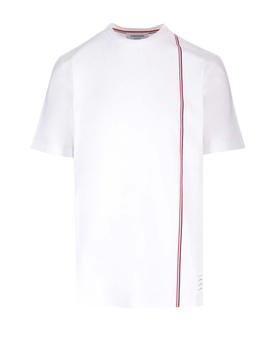 Thom Browne Crewneck T-shirt With Tricolor Intarsia In White