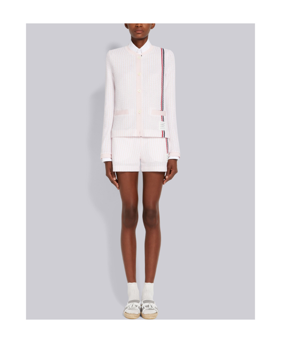 Thom Browne Rwb Stripe Knitted Cotton Shorts In White