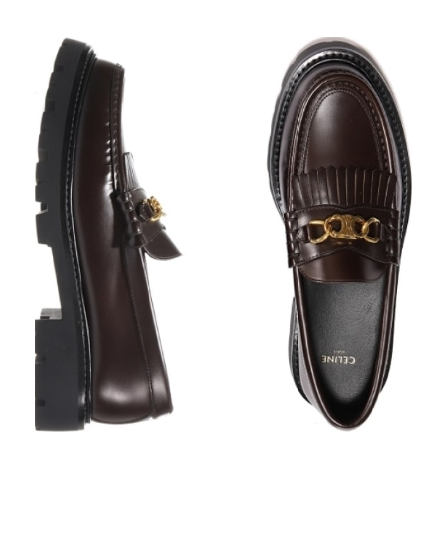 Celine Universite Triomphe Chain Leather Loafer In Black