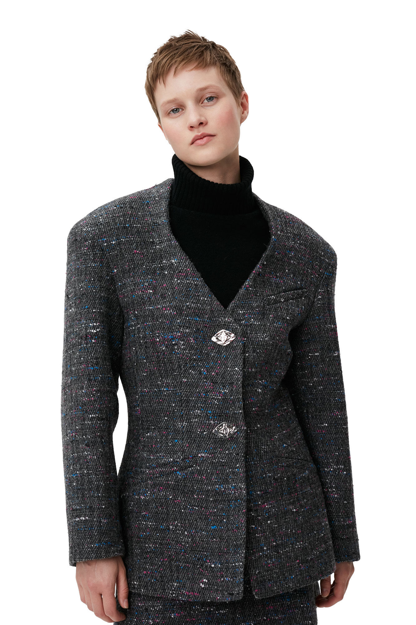 Ganni Fitted Wool Blazer In Black