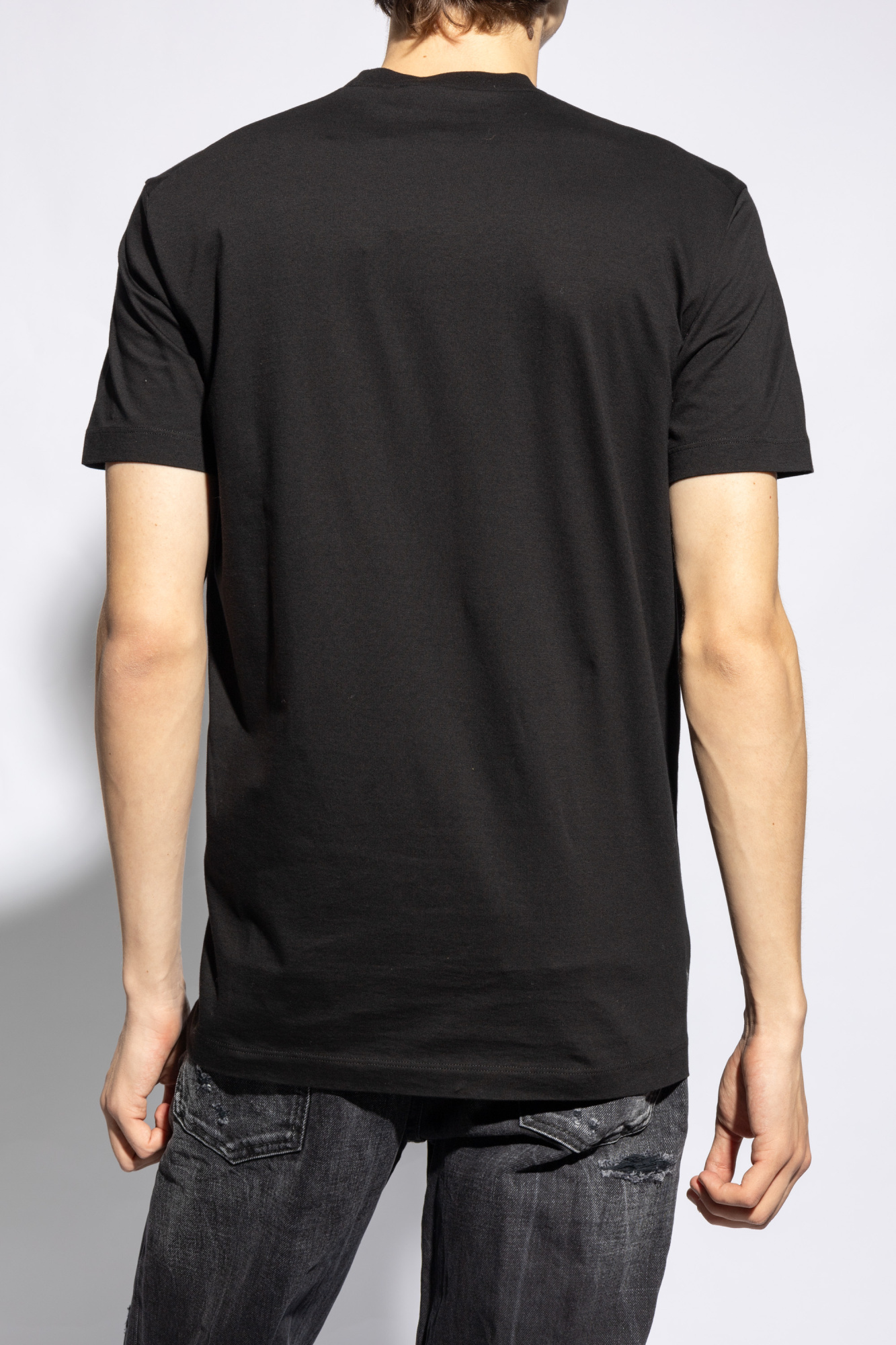 Dsquared2 Black Crewneck T-shirt With Contrasting Print At The Front In Black