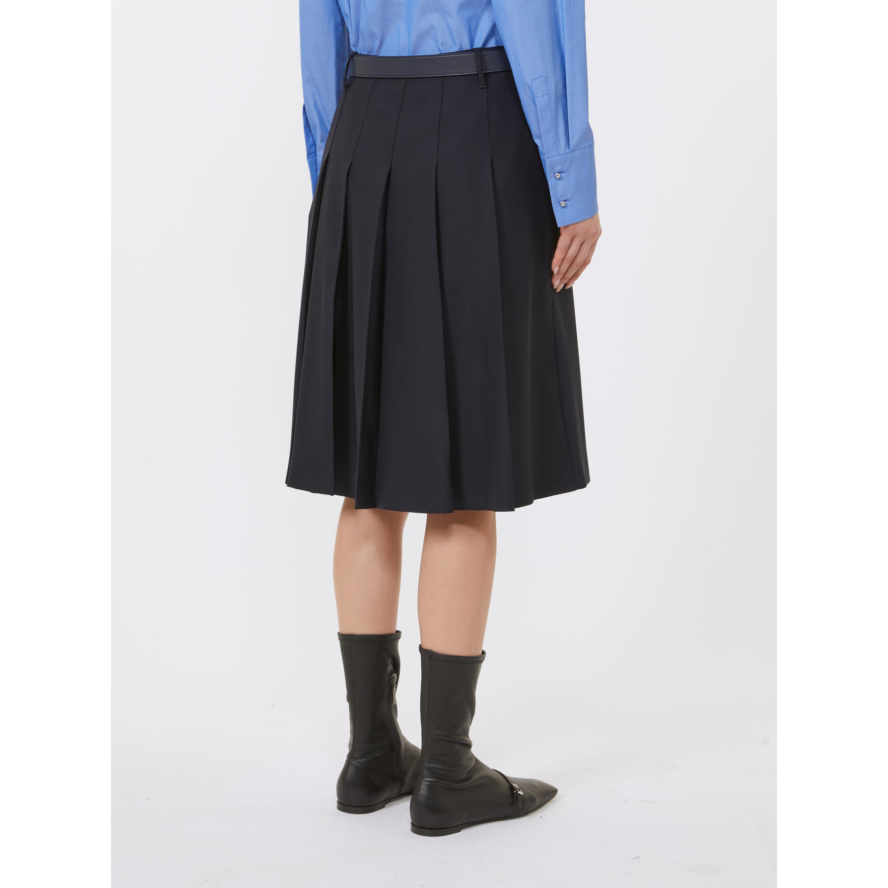 Max Mara Pleated Wool Skirt In Black