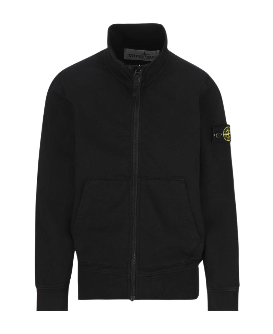 Stone Island Compass-patch Zip-up Sweatshirt In Black