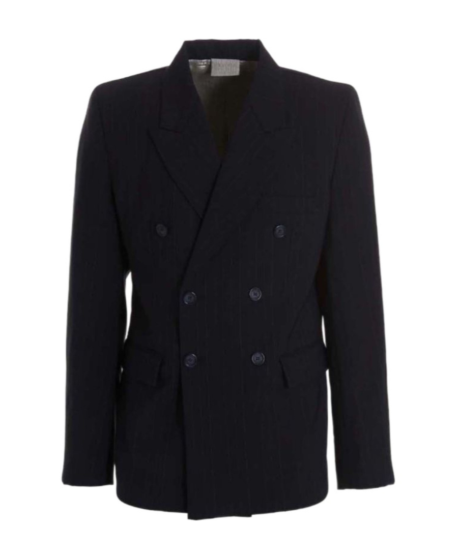 Shop Vtmnts Pinstriped Double-breasted Blazer In Black