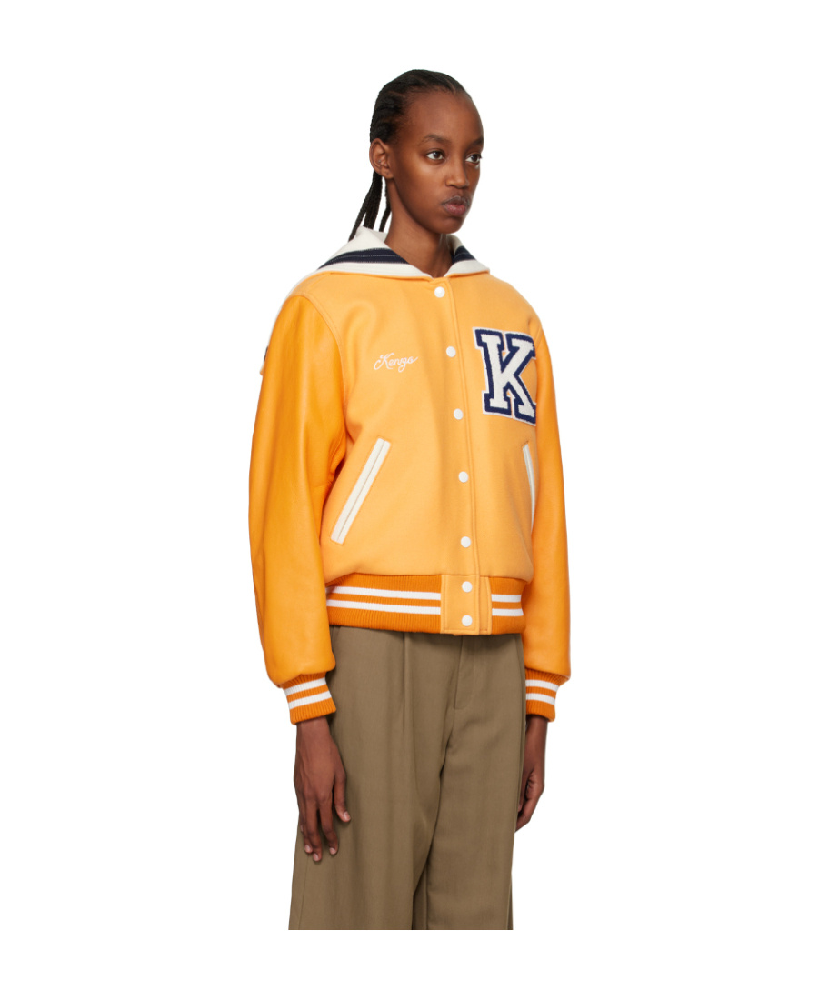 Kenzo Orange Paris Embroidered Varsity Jacket In Orange