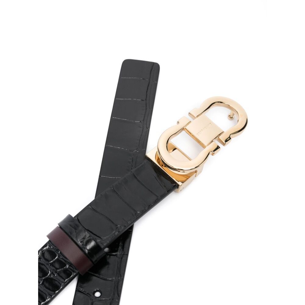 Ferragamo Double-sided Adjustment Gancini Belt In Black