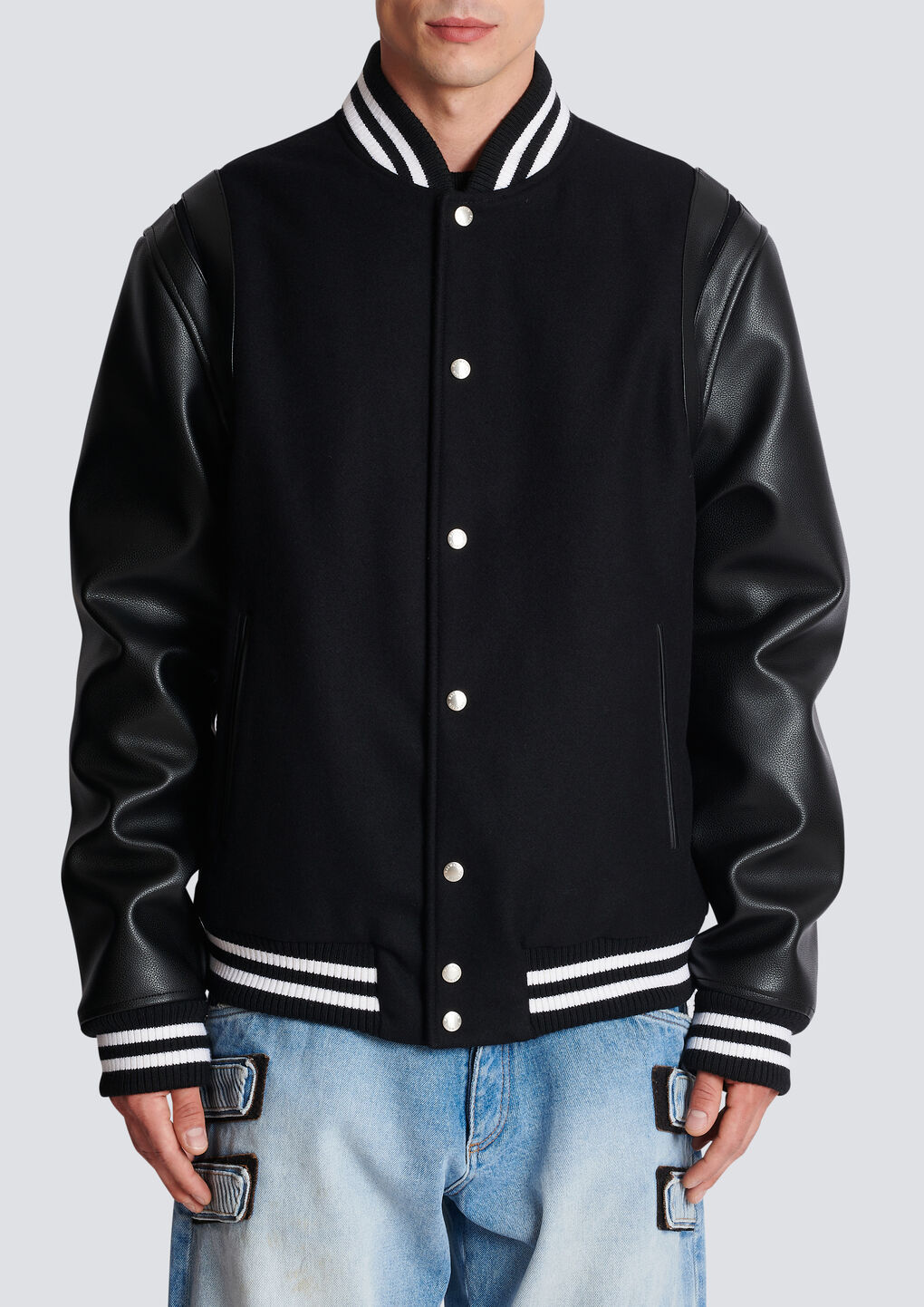 BALMAIN WOOL AND LEATHER TEDDY