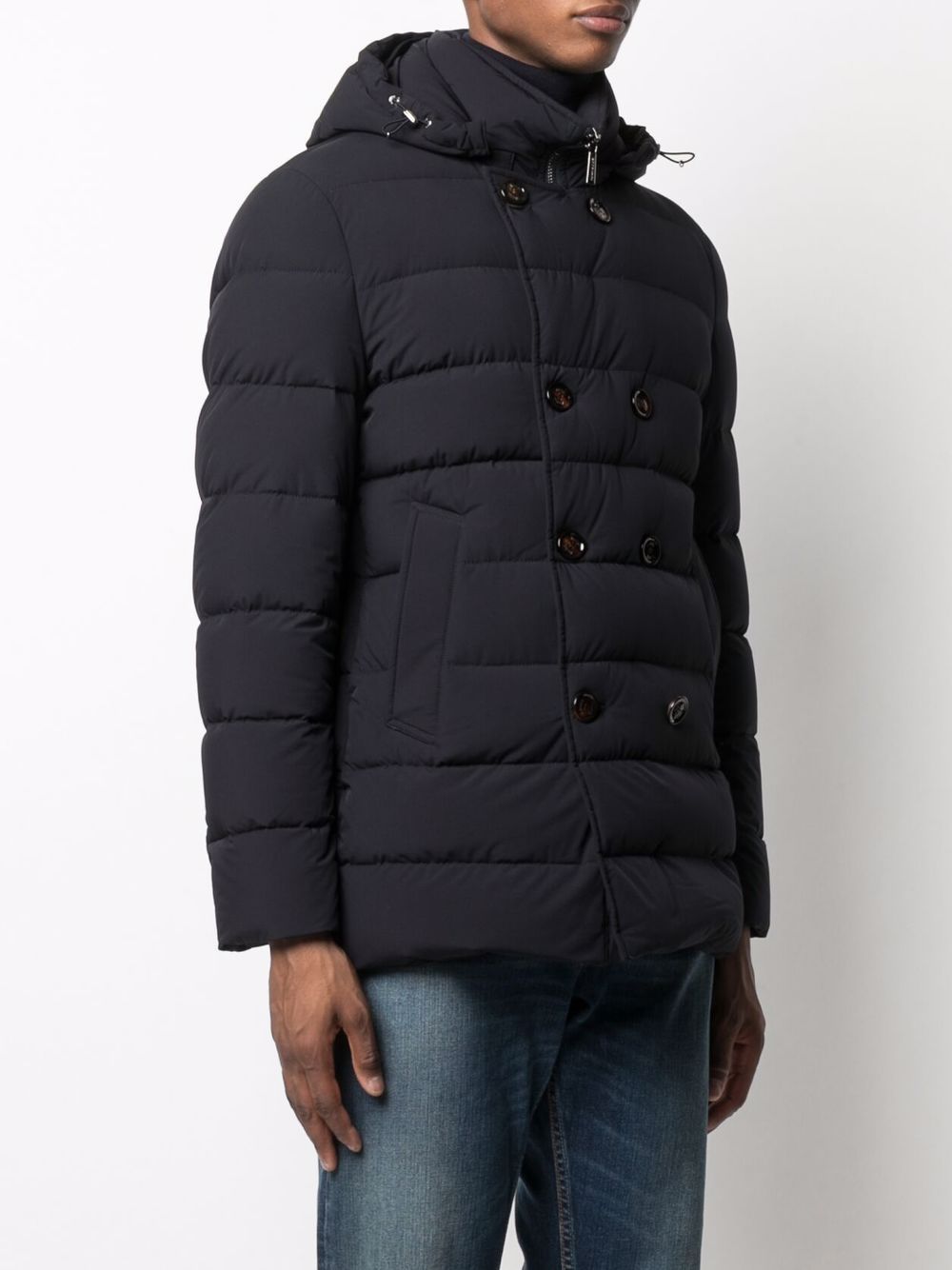 Moorer High Neck Double-breasted Parka With Detachable Hood In Blue