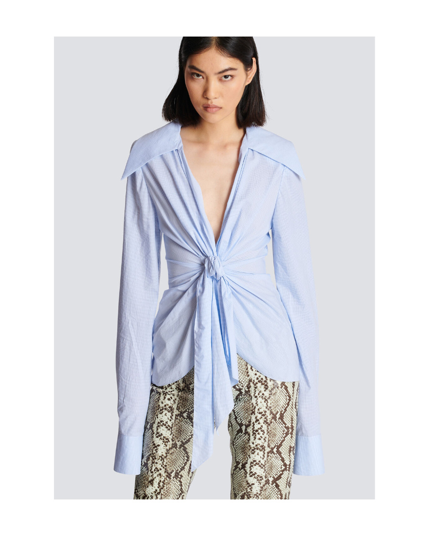 Balmain Women's Camisa Anudada Lazo Drapeado Shirt In Blue