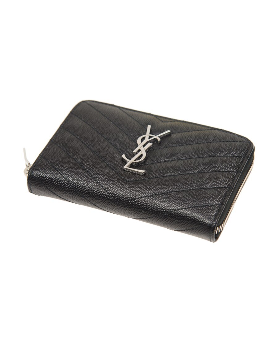 Saint Laurent Monogram Zipper Wallet In Black