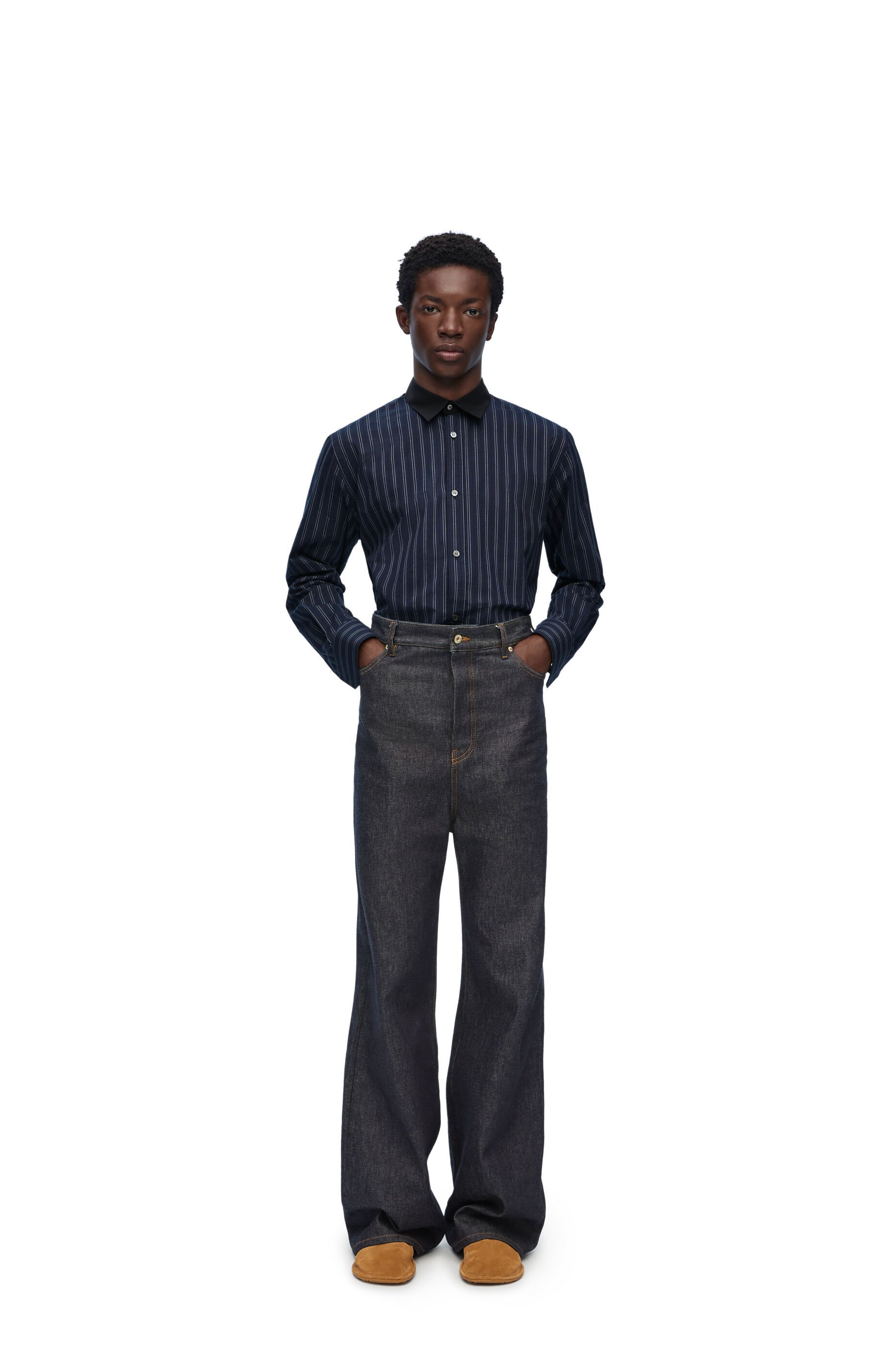 Loewe Man Shirt Navy Blue Size 16 Cotton In Black