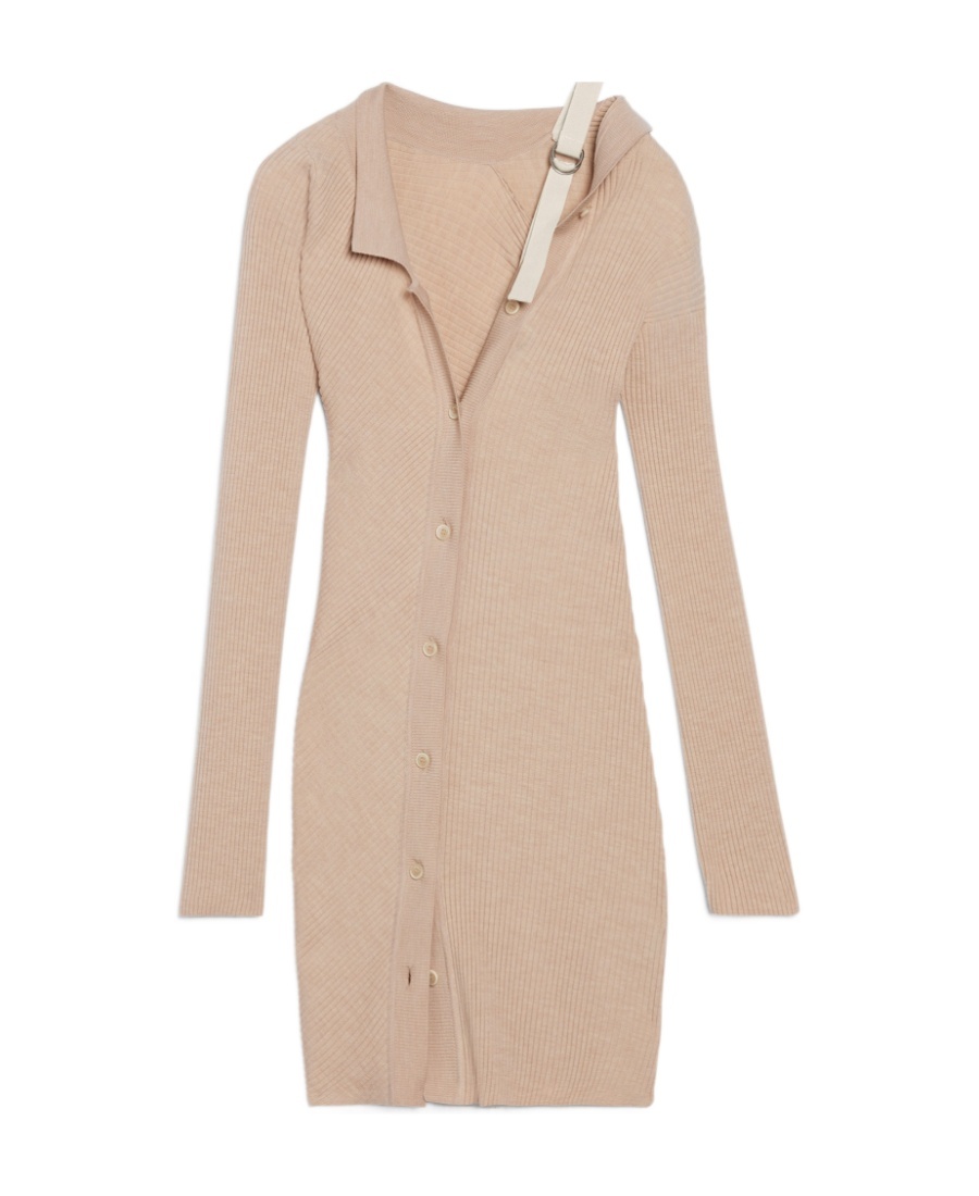 Jacquemus La Robe Maille Colin Ribbed Mini Dress In Nude