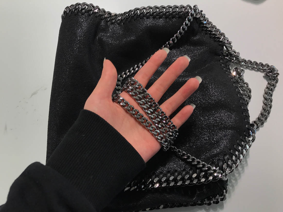 Stella Mccartney '3chain' Mini Black Tote Bag With Logo Engraved On Charm In Black