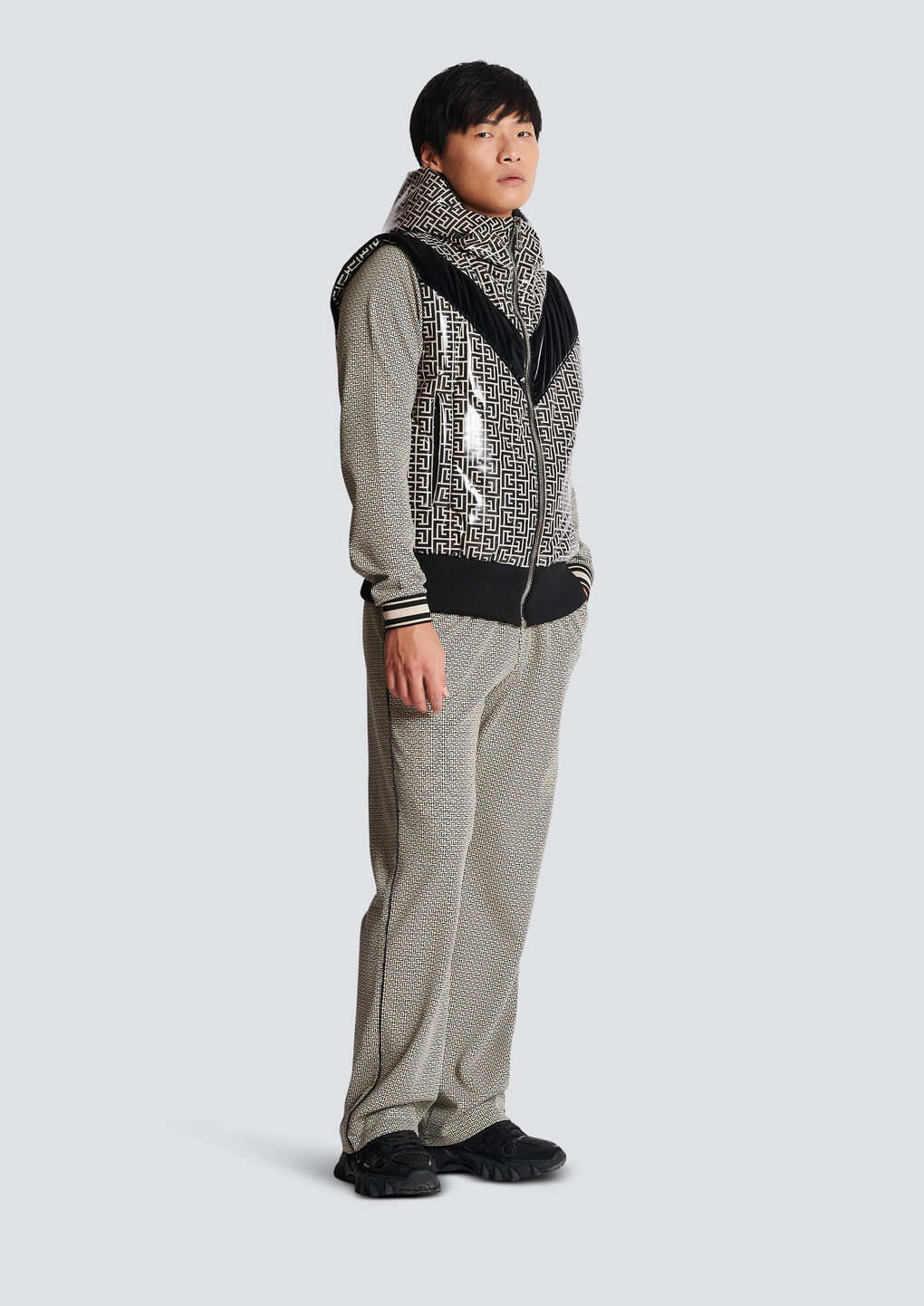 Balmain Monogram-print Puffer Gilet In Black