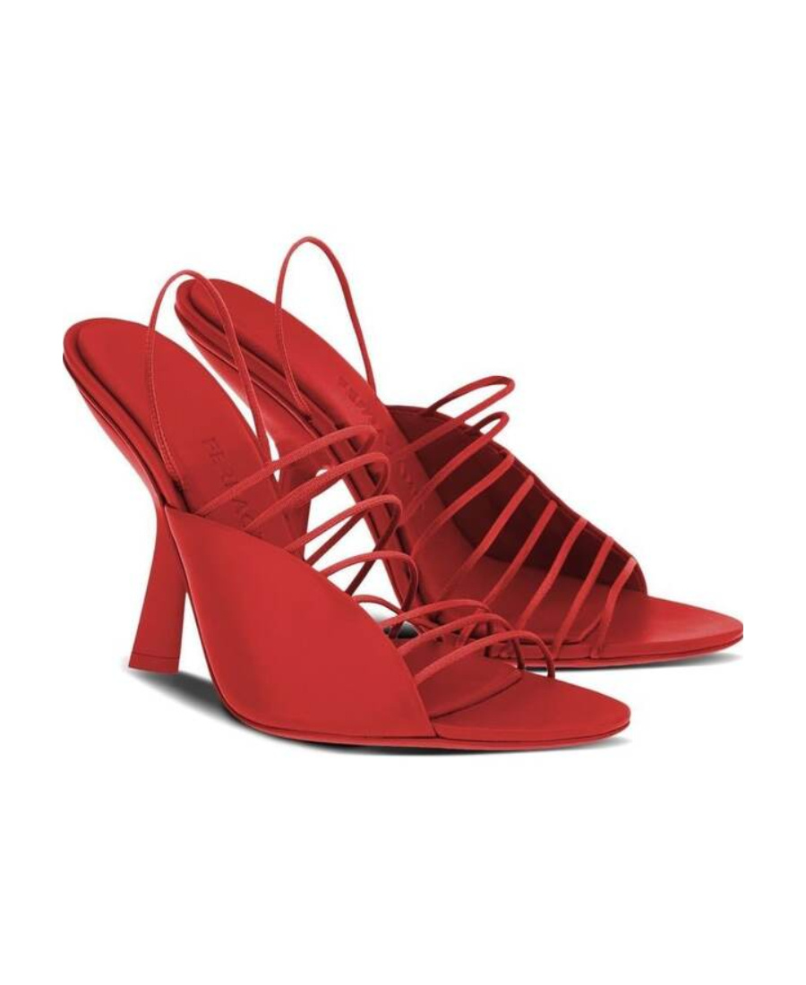 Ferragamo Ladies Red Leather Altaire Ultra Fine Strap Sandals In Multi
