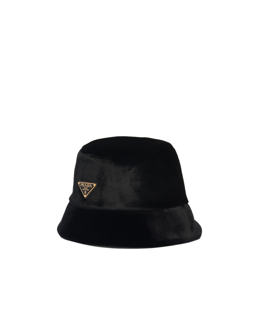 Prada Enamel Triangle-logo Bucket Hat In Black