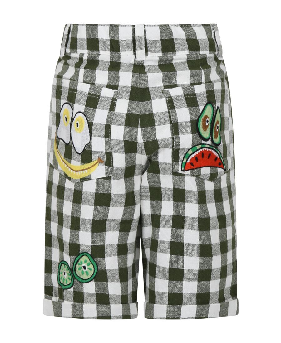 Stella Mccartney Kids Embroidered Motif Checked Shorts In Gray