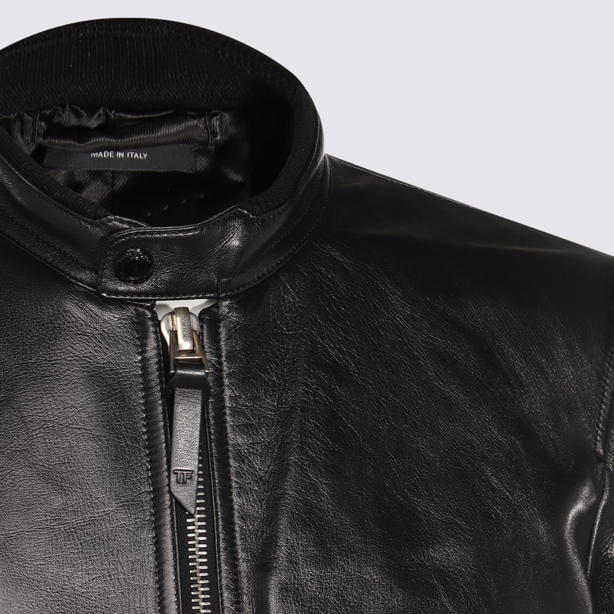 Tom Ford Leather Jacket With Front Pockets And High Collar