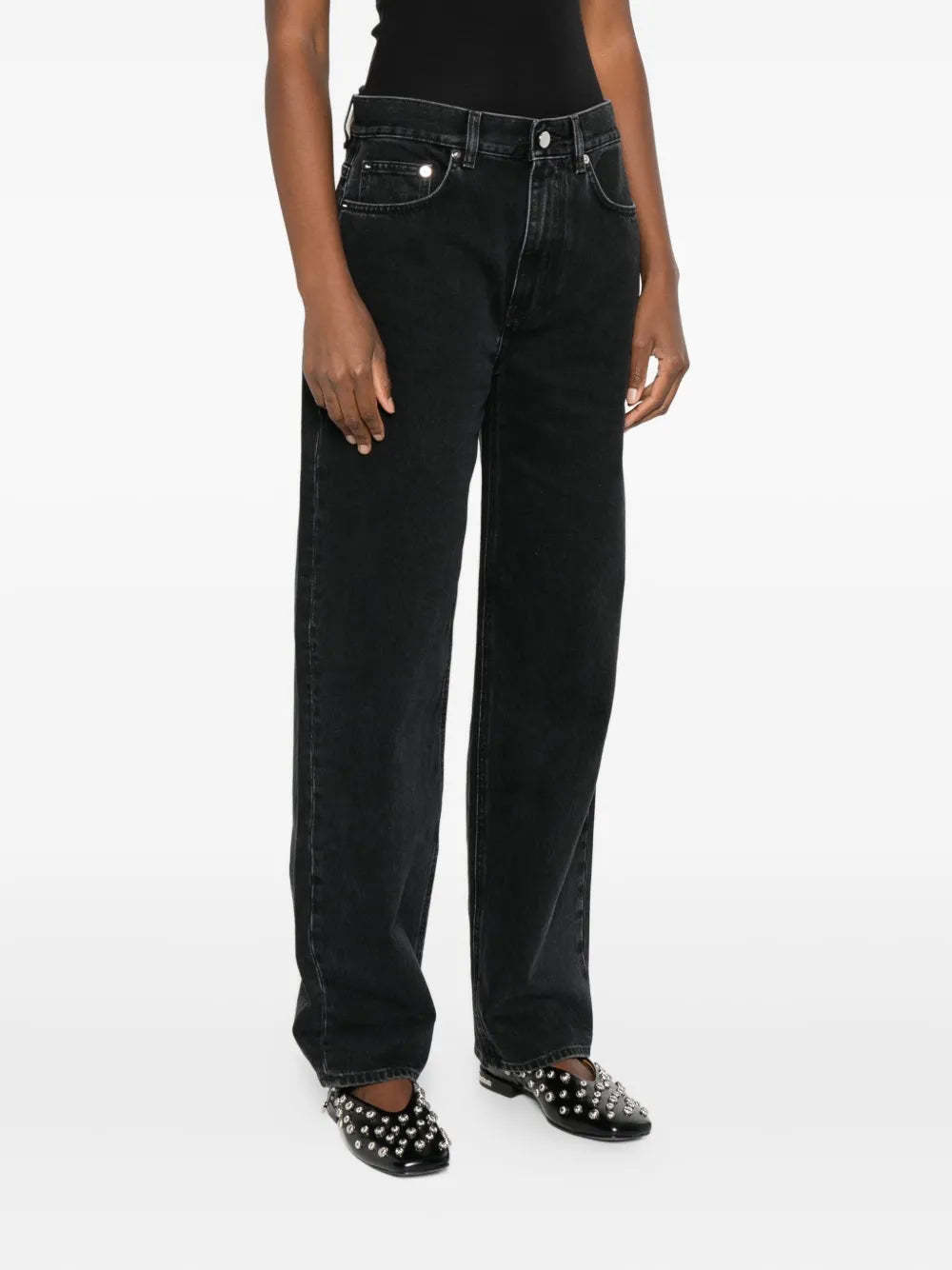 Loulou Studio Washed Grey Jeans With Five-pocket Styling And Raw Hem In Black