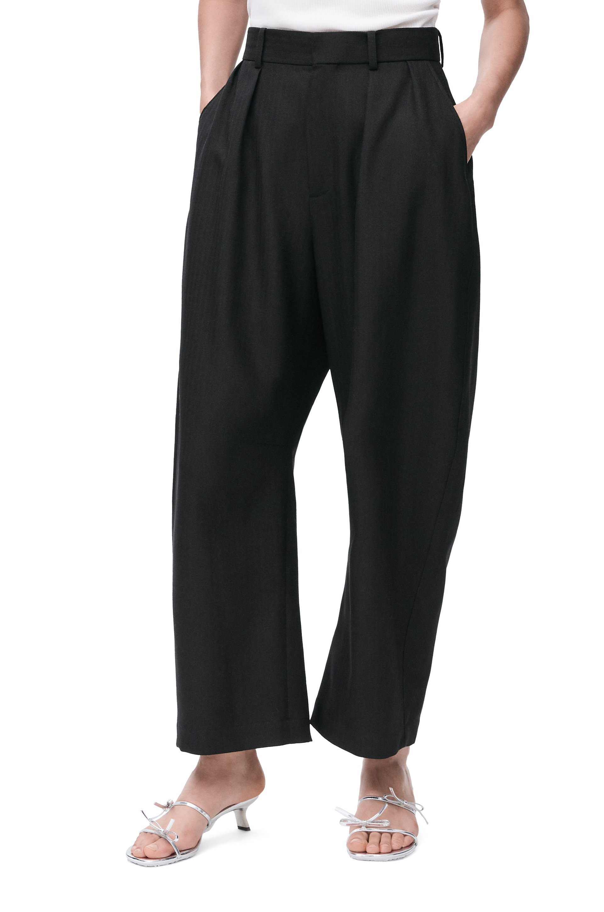 Shop Loewe Barrel Trousers In Wool In Black