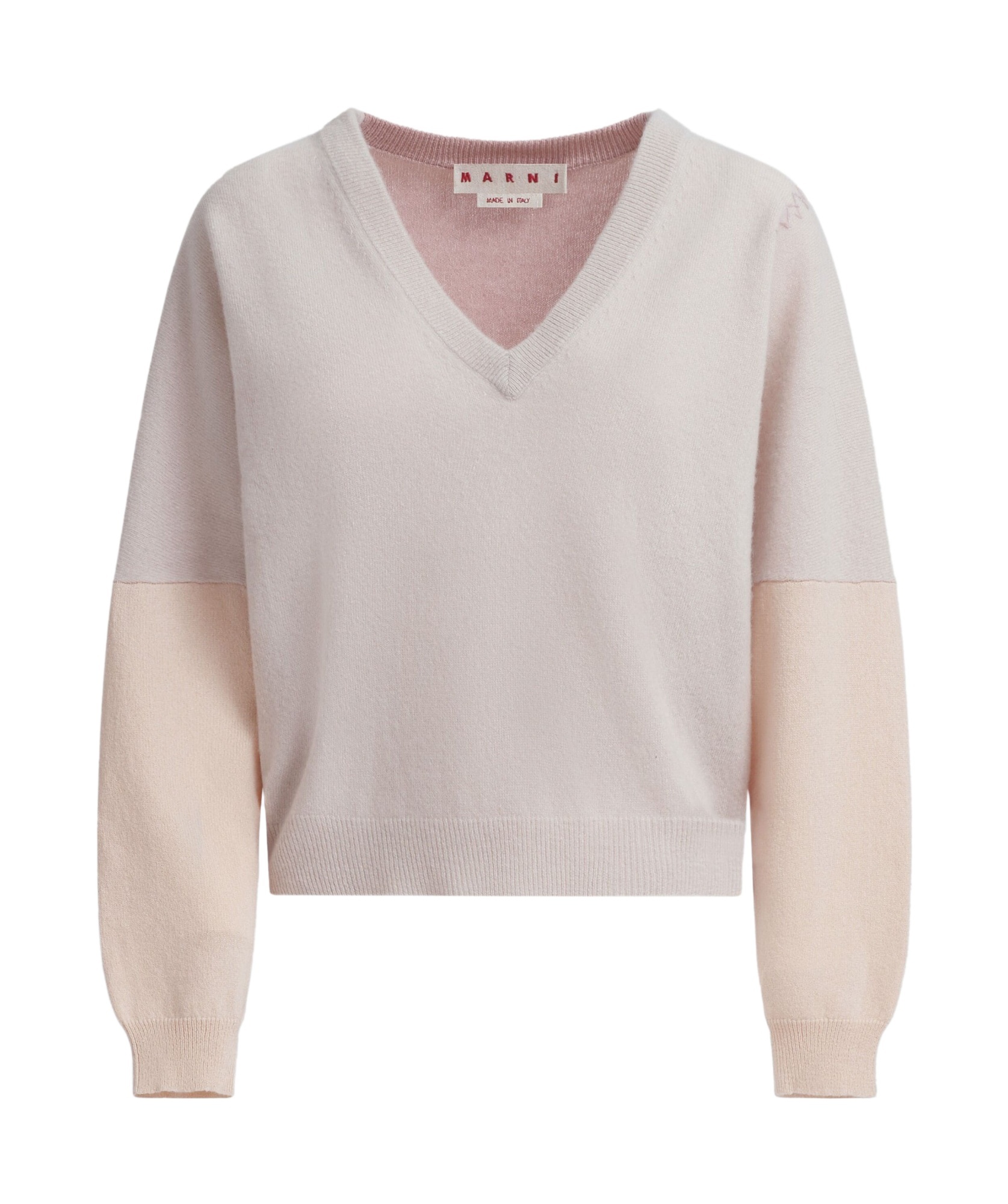Marni Peach Pink Wool And Cashmere Color Block V-neck Sweater In Nude