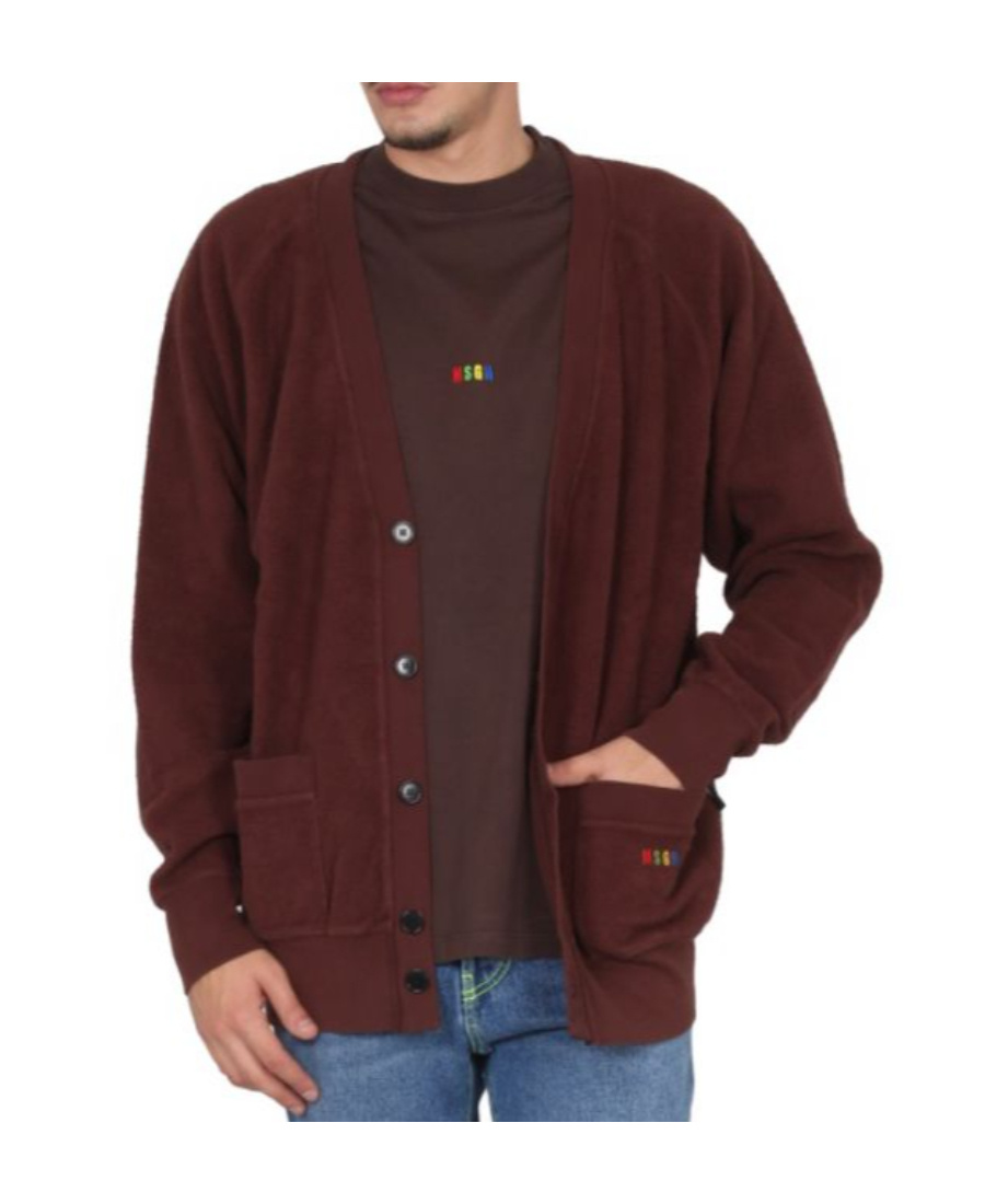 Msgm Classic V-neck Cardigan With Ribbed Accents In Red
