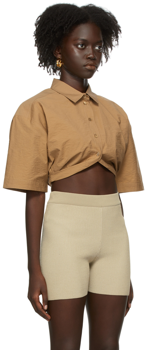 Jacquemus Logo Lapel Short-sleeved Shirt In Nude