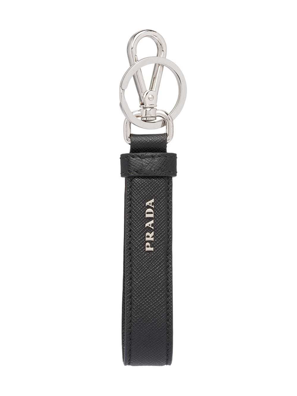Prada Black Saffiano Embellished Key Chain In Black