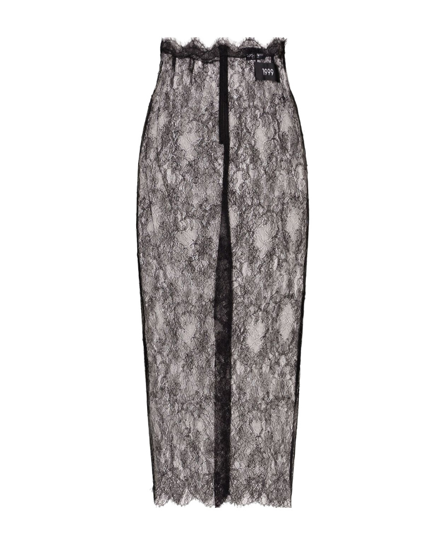 Dolce & Gabbana Semi-sheer Lace Midi Skirt In Gray