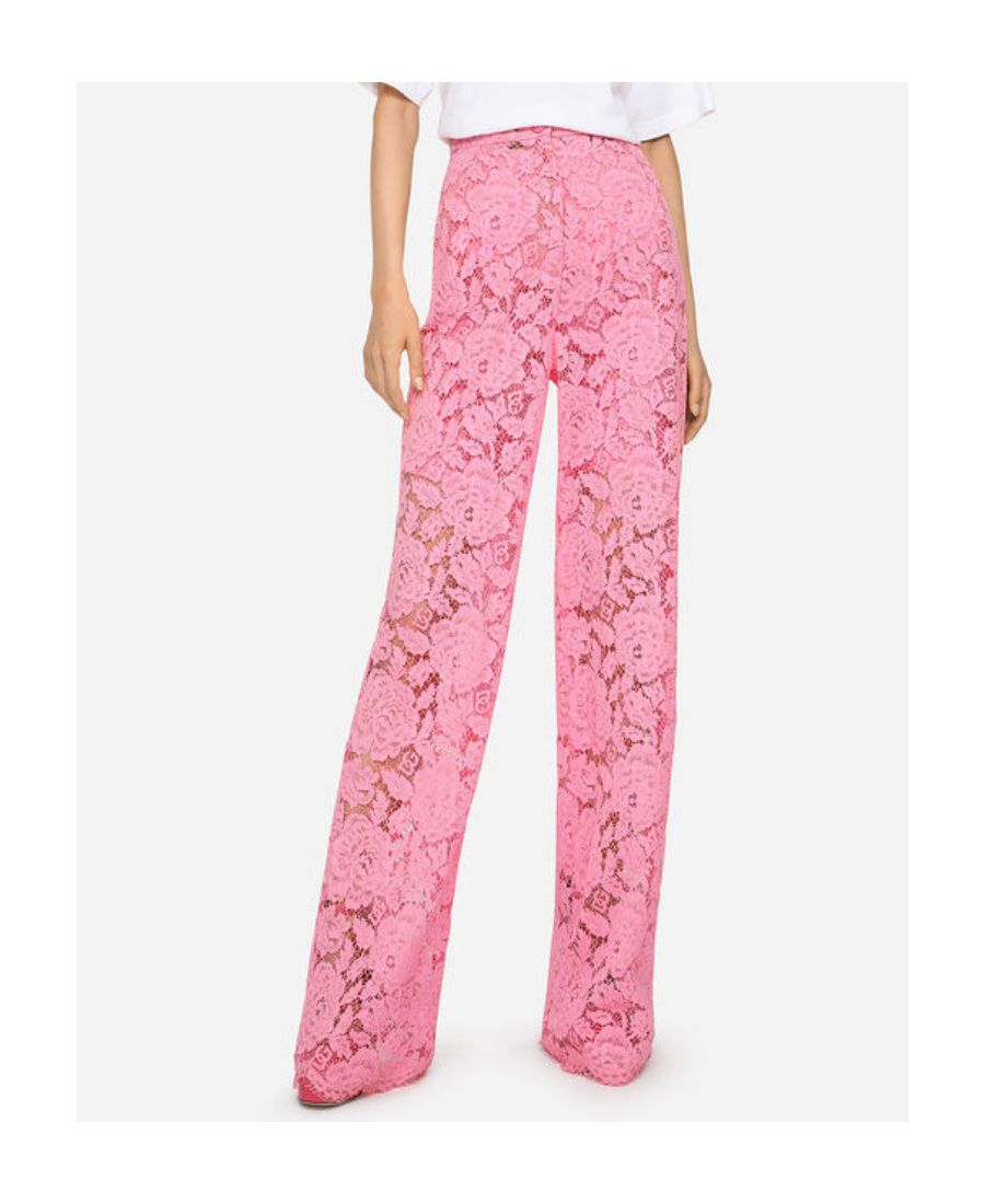 Dolce & Gabbana Floral Lace Tailored Trousers In Pink