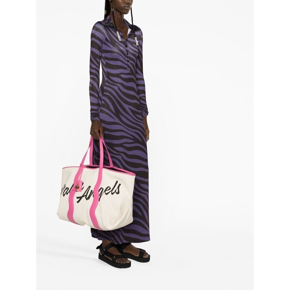 Palm Angels Canvas Tote Bag With Contrast Logo Print In Pink