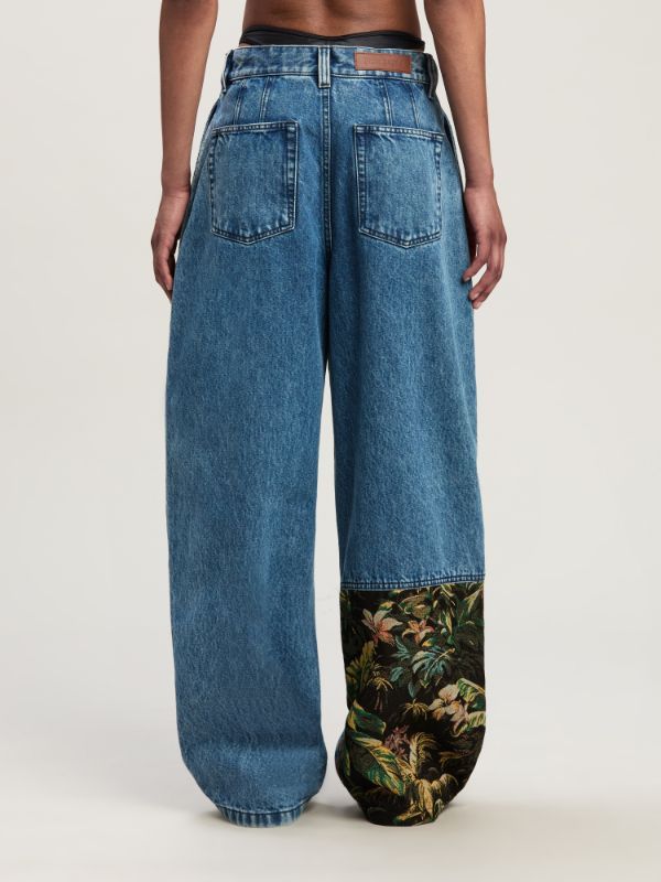 Palm Angels Jungle Printed Jeans In Blue