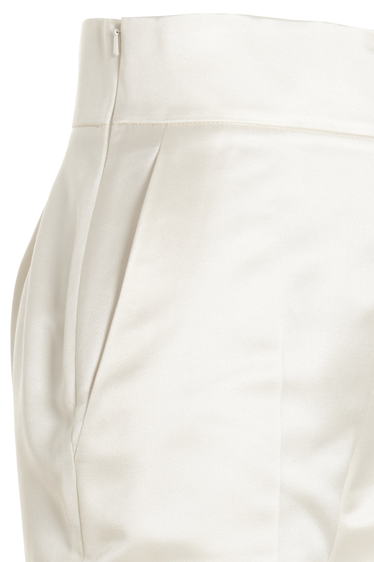Max Mara Satin High Waist Cropped Trousers In White
