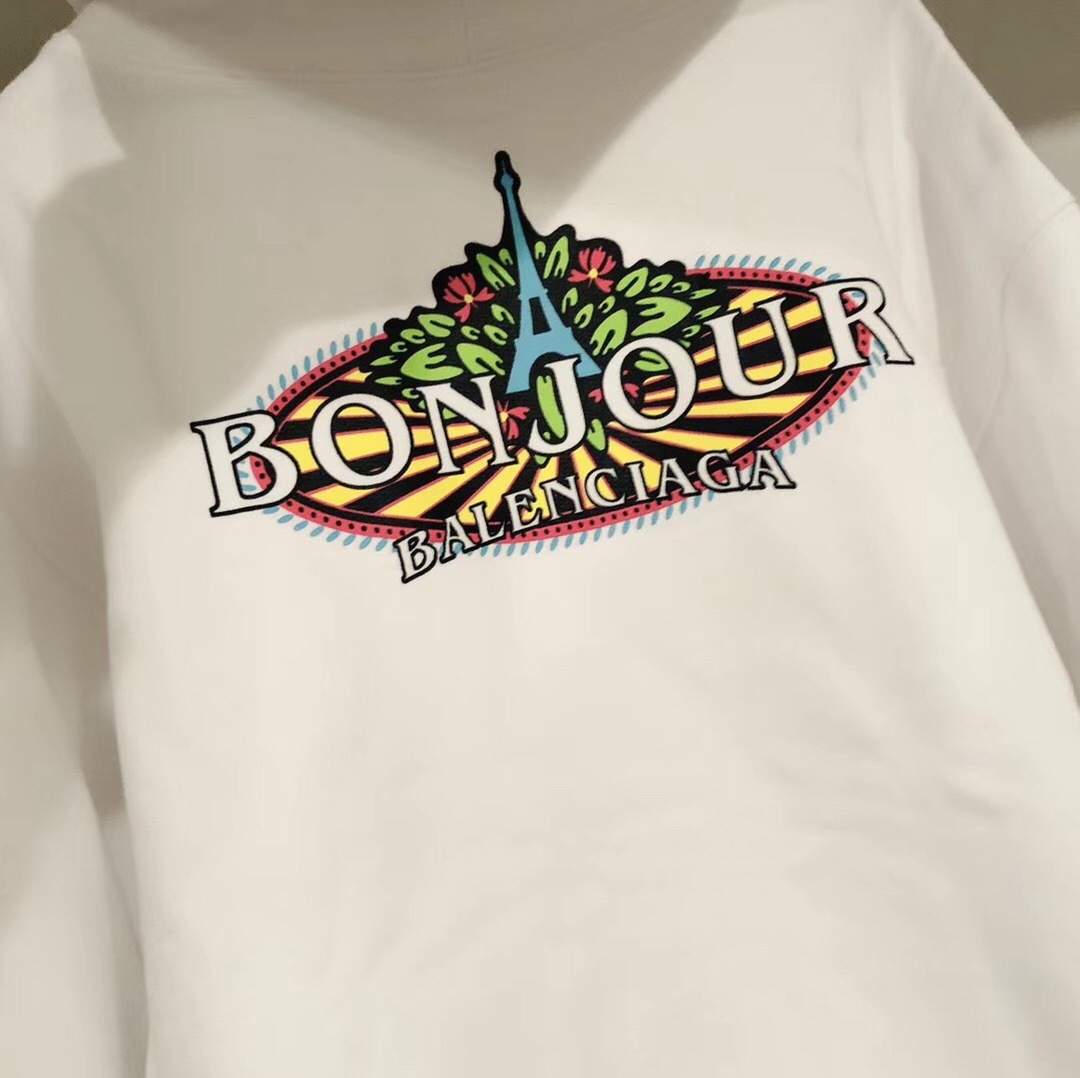 Balenciaga Logo Printed Hooded Sweater In White