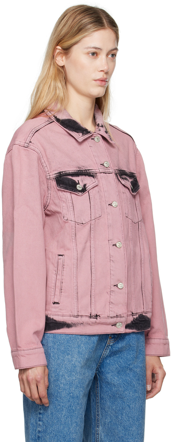 Moschino Printed Long-sleeved Denim Coat In Pink