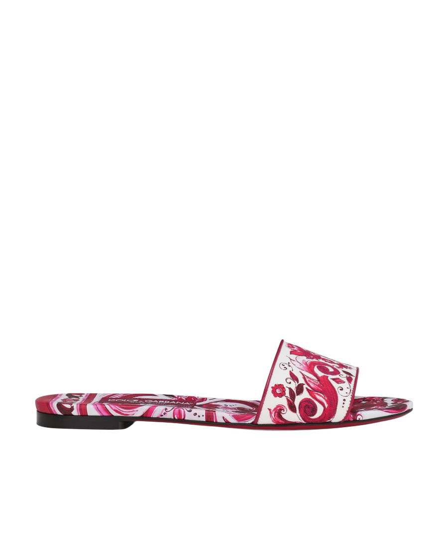 Dolce & Gabbana Majolica-print Flat Slides In Pink