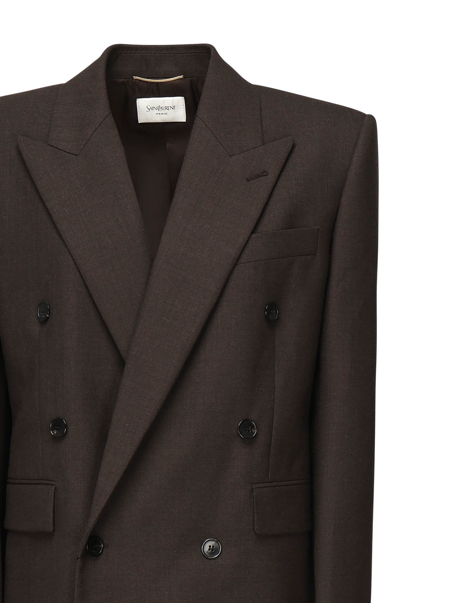 Saint Laurent Double-breasted Padded-shoulder Jacket In Black