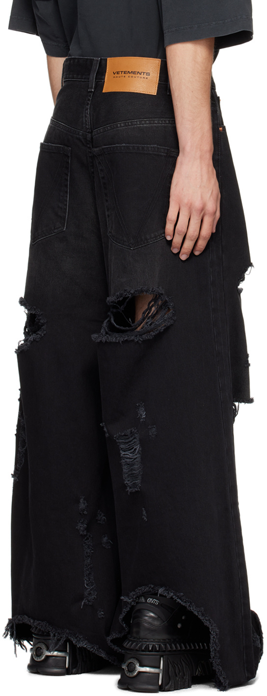 Vetements Distressed Wide Leg Jeans In Black