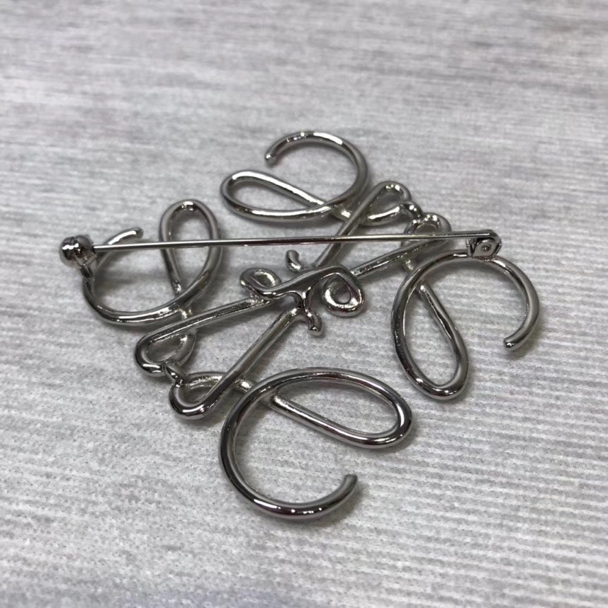 Loewe Anagram Brooch In Silver-tone Metal In White