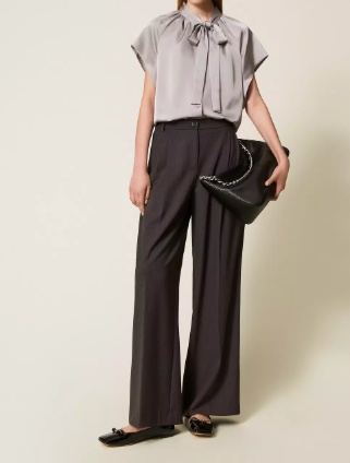 Twinset Wide-leg Trousers With Front Pleats In Burgundy