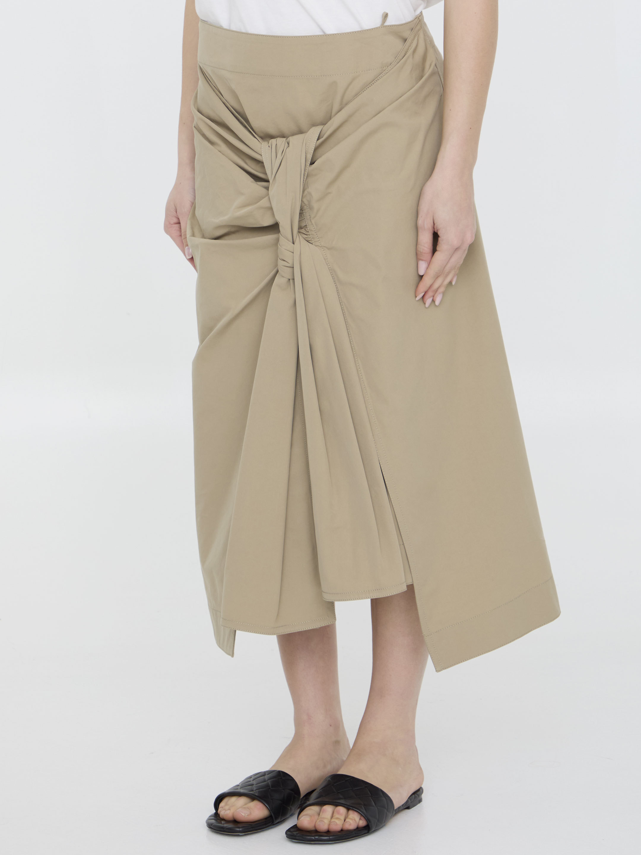 Shop Bottega Veneta Knot-detail Midi Skirt In Nude