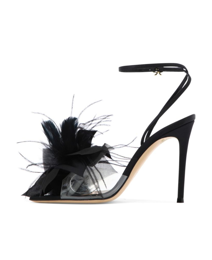 Gianvito Rossi Ynez 105mm Feather-embellished Sandals In Black